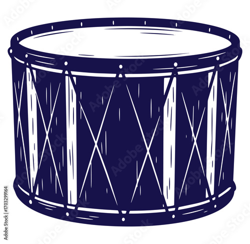 Vector illustration of a snare drum in blue and white perfect for musical projects