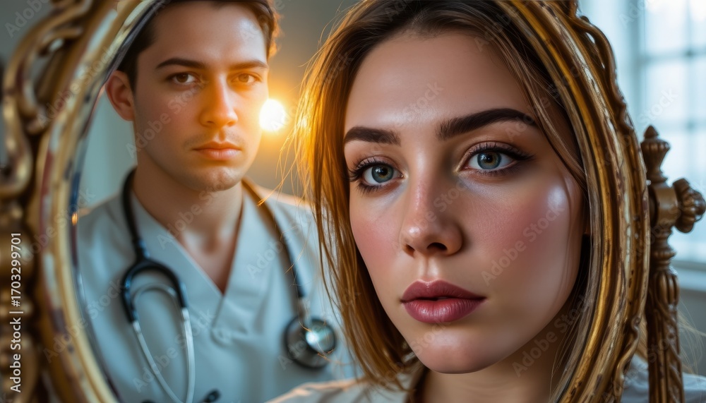 Obraz premium Intense medical reflection hospital room portrait photography emotional environment close-up view healing journey