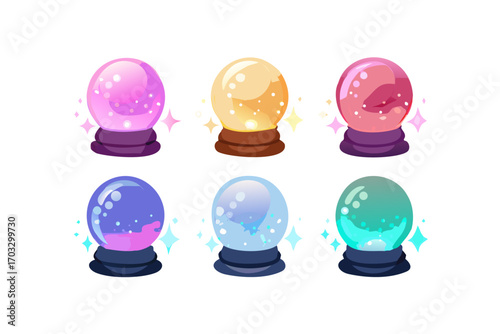 Collection of colorful crystal balls for fortune telling
