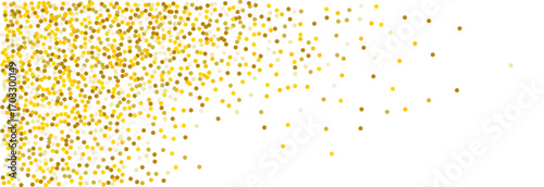 Gold confetti falling on transparent background. Christmas glitter border. Vector golden dotted pattern