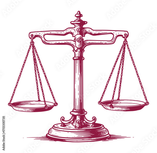 Vintage illustration of a classic balance scale representing justice and legal systems
