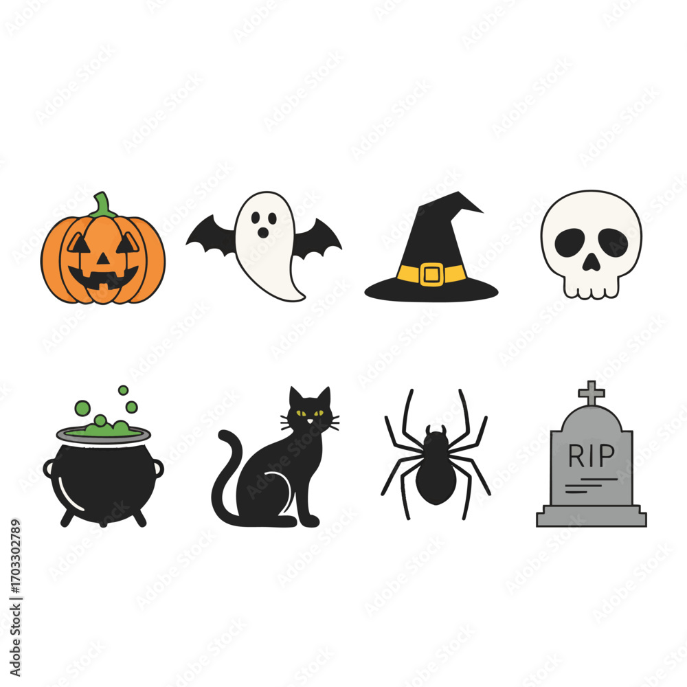 Obraz premium halloween icons set flat colored