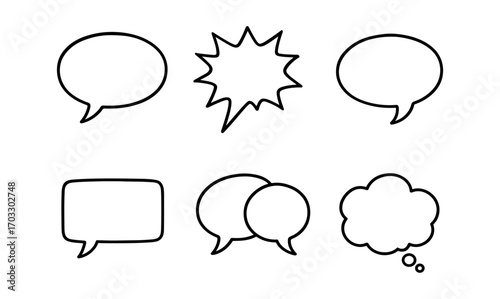 Black outline speech and thought bubbles set for comic and design projects