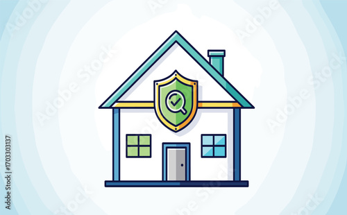 Illustration of a Secure House with Shield and Checkmark Symbol