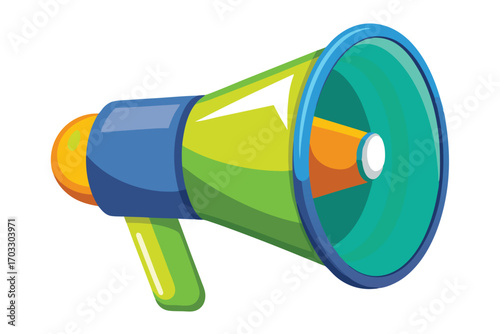 Colorful megaphone shows vivid hues, detailed structure, and a design that stands boldly against the background