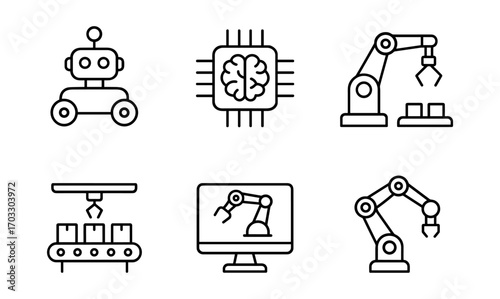 Linear icons of robotics and automation technology in modern industry