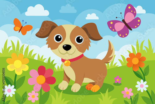 dog and flowers
