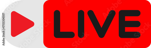 Live streaming button icon red broadcast symbol, vector illustration on transparent background, digital media, online streaming, live video, social media, technology interface