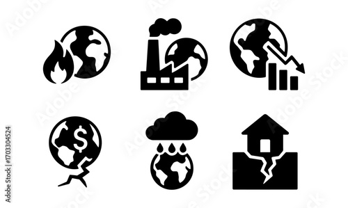 Silhouette icons depicting environmental and economic issues