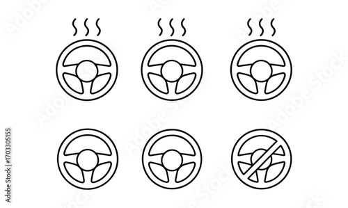 Car steering wheel icons indicating heated and non-heated features in minimalist style