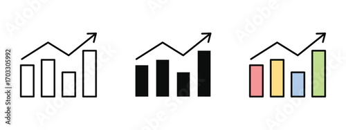Growth icon illustrated in line art, fill, and colored outline styles on a white background. Symbolizes progress, business success, financial rise, and career development.