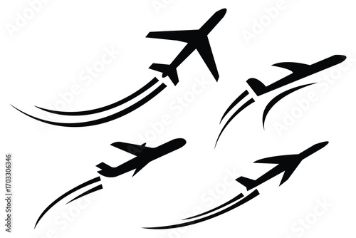 Vector silhouette illustration of an airplane icon for air travel and transport