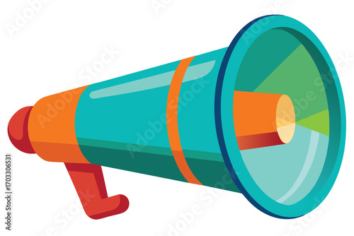 A stylized blue and orange bullhorn facing right stands ready to amplify any message