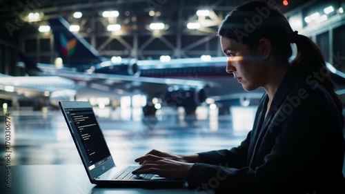 Wallpaper Mural Software developer coding in airplane hangar: Aviation technology and programming Torontodigital.ca