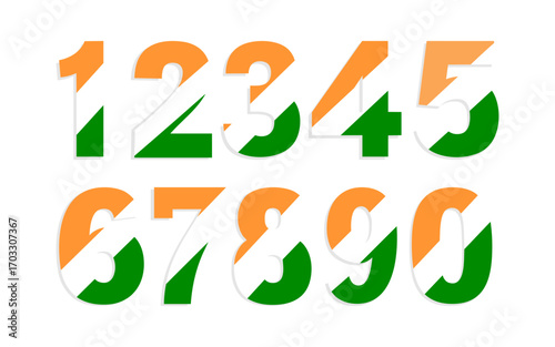 Vibrant Indian flag themed numbers: national pride and festive celebration