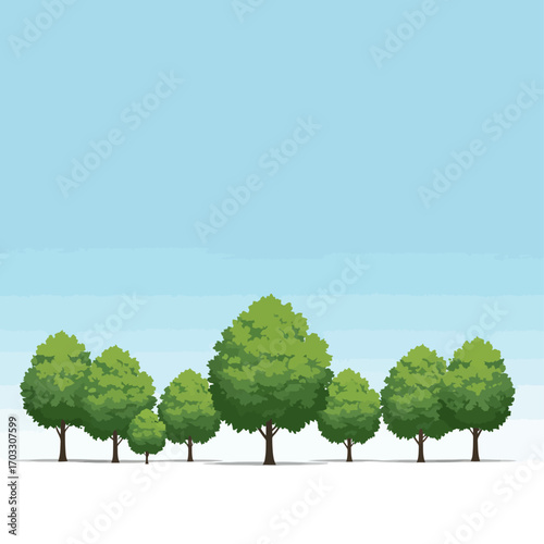 Lush Green Trees Against a Light Blue Sky, An Illustrative Scene of Natural Beauty