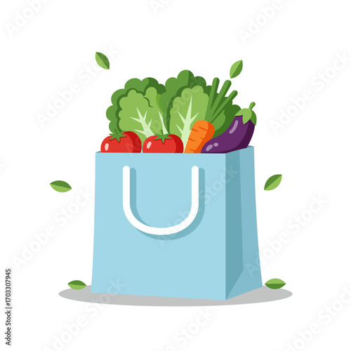 Fresh Vegetables in a Blue Shopping Bag A Healthy Lifestyle Choice