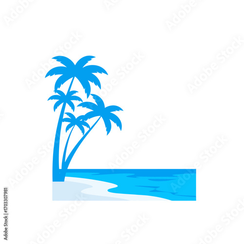 Tropical Beach Scene with Palm Trees Illustration