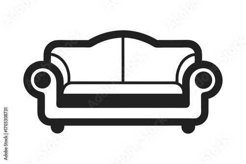 Modern monochrome couch exhibits minimalistic lines with refined curves over a white background