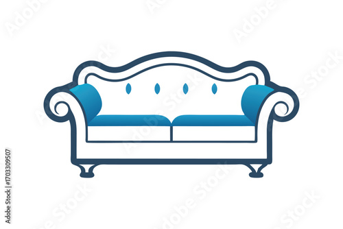 Elegant blue and white couch with wavy outline gives a luxurious feel for relaxation