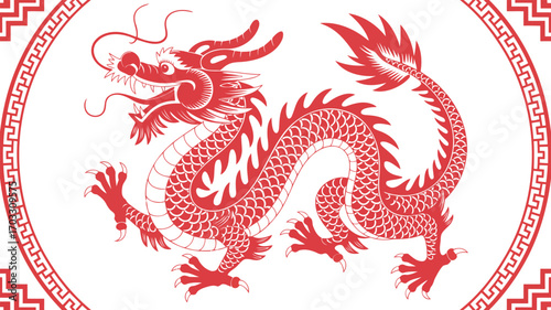 Majestic Red Dragon Illustration Symbolizing Power and Fortune in Traditional Chinese Art and Culture