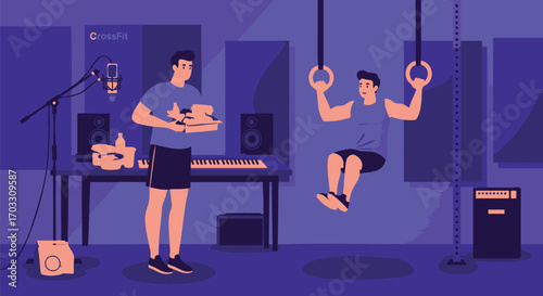 Fitness Enthusiast Balances Work and Workout Routine in a Modern Studio Setting