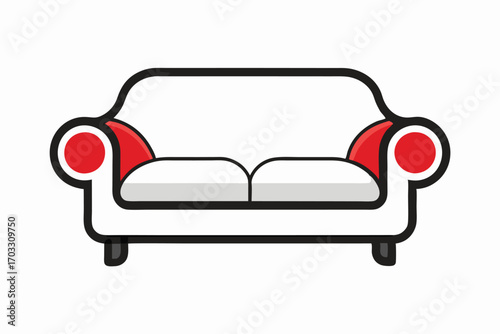 Cartoonstyle loveseat features red rounded arms and a white cushion for a comfortable seat