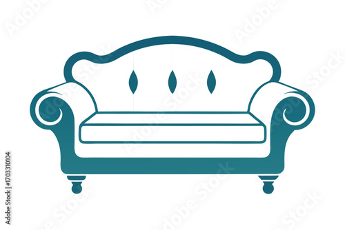 Stylish couch silhouette in teal color showcases elegant design on a white background