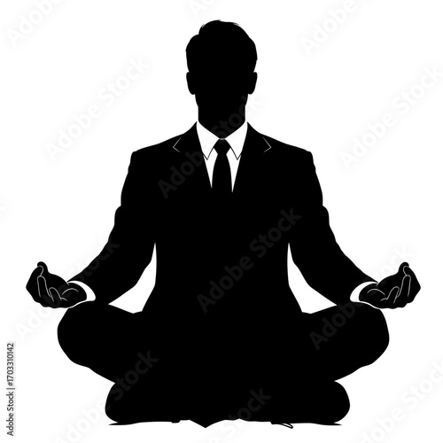 Silhouette of a businessman meditating in a lotus position