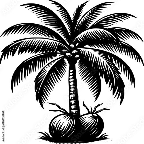 Tropical Serenity: This image is an artful display of a detailed illustration of a serene palm tree, the embodiment of tropical beauty, evoking a sense of relaxation and escape.