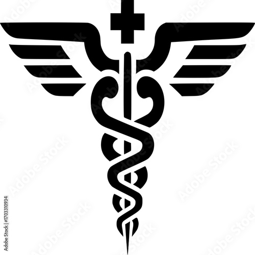 Caduceus Symbol: A classic depiction of the Caduceus symbol, a universally recognized emblem for medicine and healthcare, represents health, healing, and medical professionals.