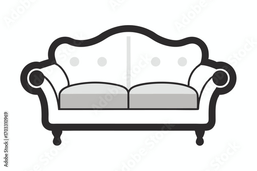 The vintage styled black and white outlined sofa sits elegantly, exhibiting both comfort and classic beauty