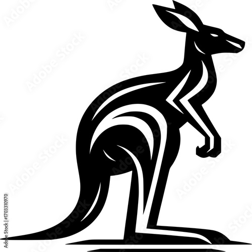 Kangaroo Silhouette: A bold black silhouette of a kangaroo in a classic pose, showcasing the iconic form of this unique marsupial.