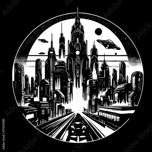 Futuristic Metropolis: A breathtaking illustration of a sprawling metropolis, brimming with futuristic skyscrapers, sleek transportation systems.