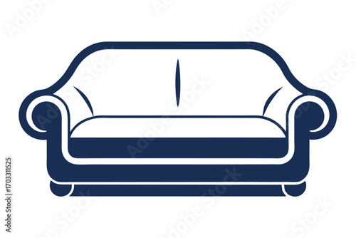 Minimalist navy sofa exhibits rounded armrests against a clean white backdrop providing a modern ambiance