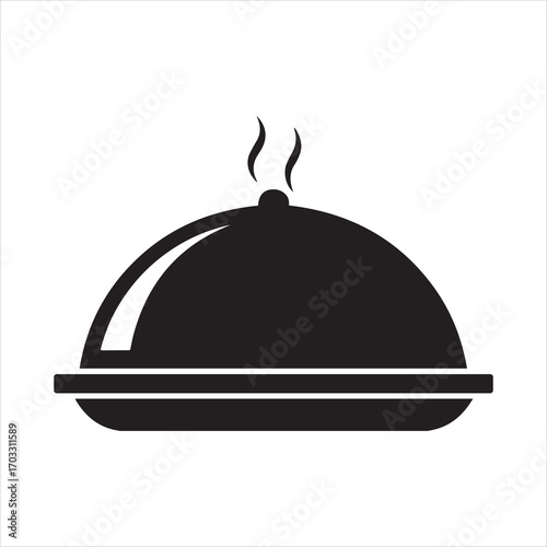 Silhouette icon of a covered serving tray isolated on transparent background