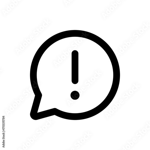 Black outlined speech bubble with a bold exclamation point inside indicating a warning or alert message