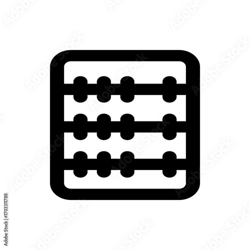 Illustration of a black abacus with three rows of beads in a rectangular frame on a white background