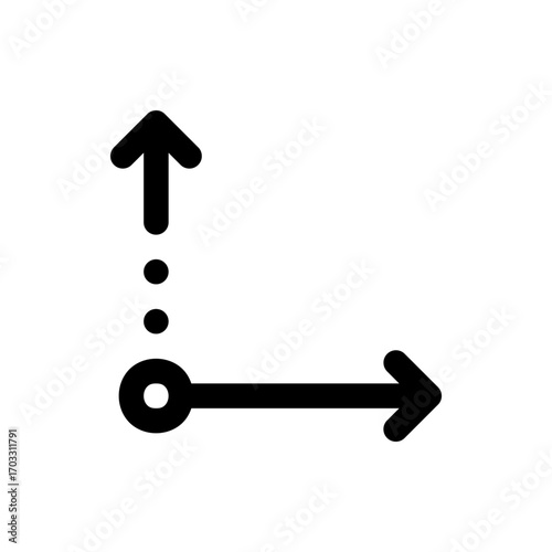 Black coordinate system with an upward pointing arrow and a rightward pointing arrow on white background