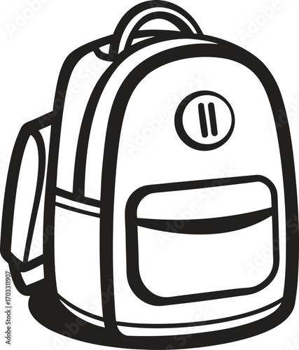 Whimsical Backpack Illustration A Classic Symbol of School Days and Childhood Adventures Rendered in Bold Black and White
