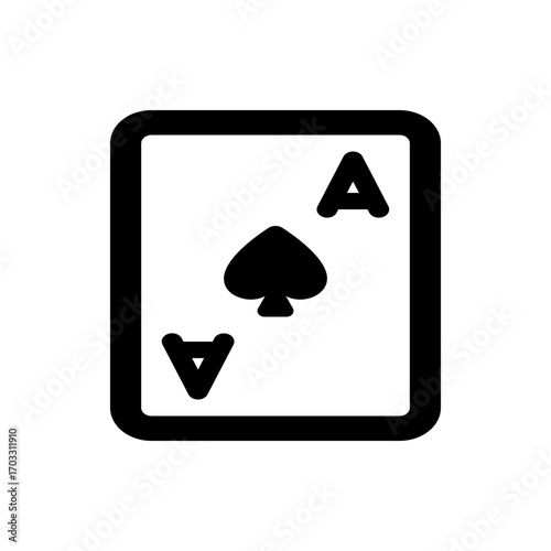 Illustration of a playing card featuring the ace of spades with a bold black outline and simple design