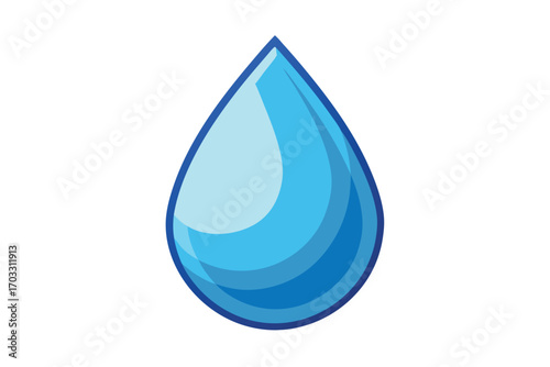 Isolated blue water droplet shows freshness and is an emblem of purity on white
