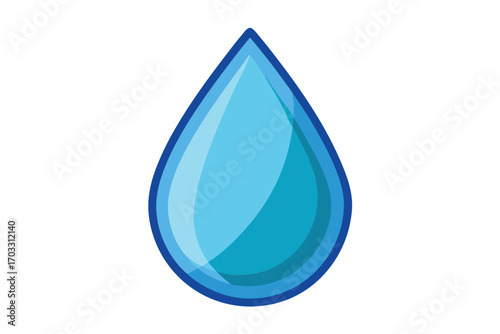 Cartoon raindrop presents clean water encapsulated in shades of blue hues on a white backdrop