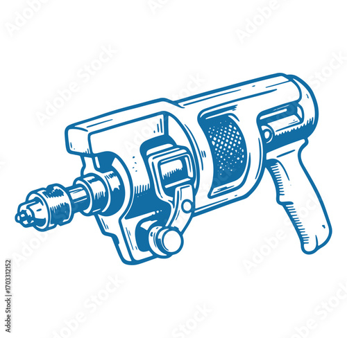 Detailed blue retro ray gun illustration perfect for science fiction and futuristic concepts