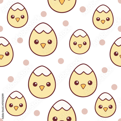 Seamless Cute Chick Egg Cartoon Pattern Vector Easter Holiday Kids Background illustration,generative ai