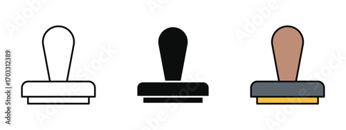 Stamp icon in fill colored outline style with a white background, symbolizing approval, certification, and official validation.
