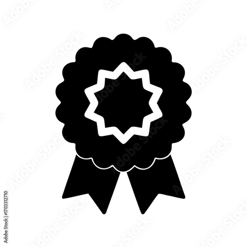Black and white silhouette of a rosette ribbon, award, and achievement