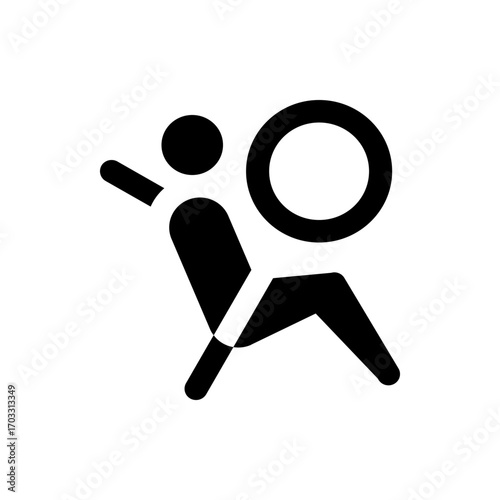 Illustration of a person being protected by an airbag in a car crash with a simple black and white design