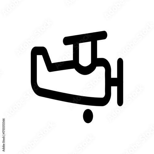 A simple outline of a small airplane with a propeller and a wheel, rendered in thick black lines on white 100