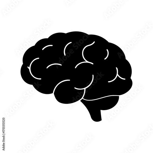 Stylized black brain anatomy diagram representing intelligence and neuroscience research